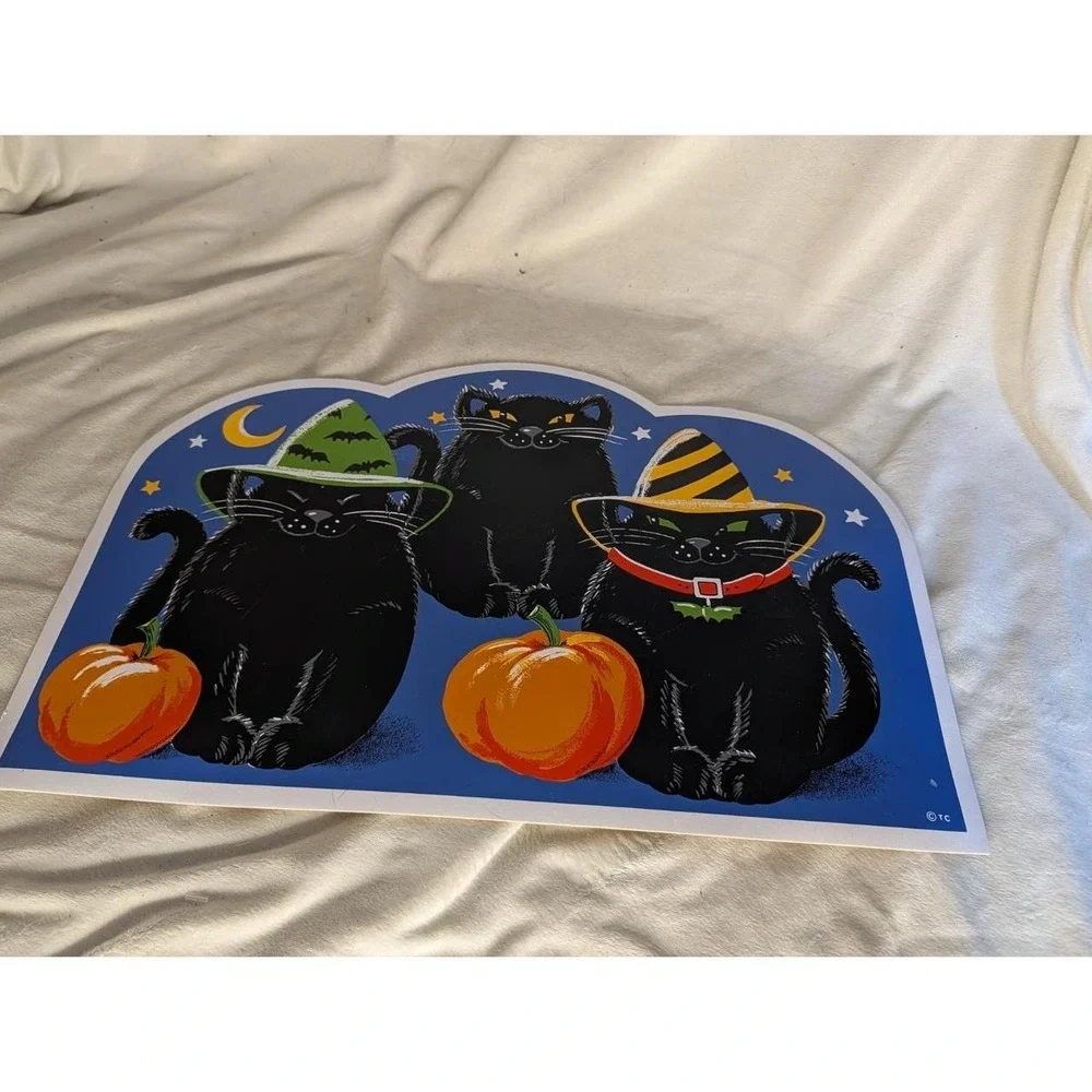 Vintage Halloween Firm Foam Table Placemats Lot - Pumpkin Cats
